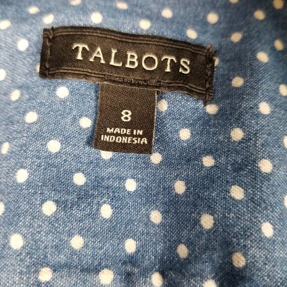 Talbots Blue White Dot  Button Down 3/4 or Long Sleeve  Top Size 8 - Picture 4 of 4